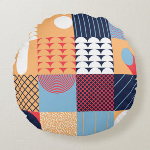 Abstraktes quadratisches Kunstwerk: geometrisches Rundes Kissen