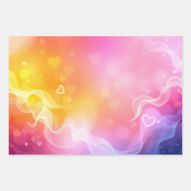 Abstraktes Rainbow Color Gradient Muster und Herz Geschenkpapier Set (Vorderseite)