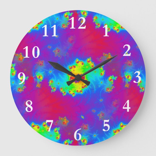 Abstraktes Rainbow-Fraktal Große Wanduhr (Vorderseite)