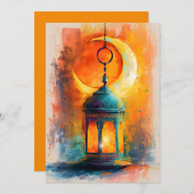 Abstraktes Ramadan Crescent Elegance ر م ض ا ك ر ن Einladung (Vorne/Hinten)