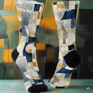 Abstraktes Raster- und Kreis-Muster modern benutze Socken