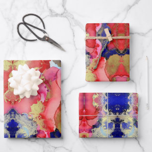 Abstraktes Red Gold Lila Geschenkpapier Set