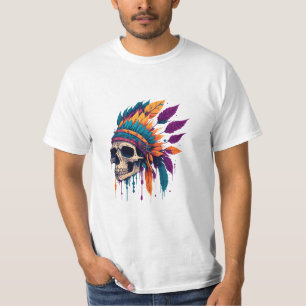 Abstraktes Red Indian SKull Color Splash Design T-Shirt