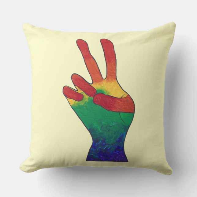 Abstraktes Regenbogenfriedenhandzeichen Kissen (Vorderseite)