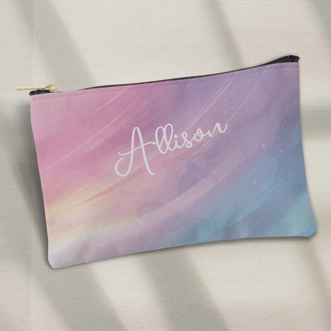 Abstraktes Regenbogenmuster in farbenfrohen Pastel Zubehörtasche (Colorful Abstract Rainbow Pattern small accessory pouch)