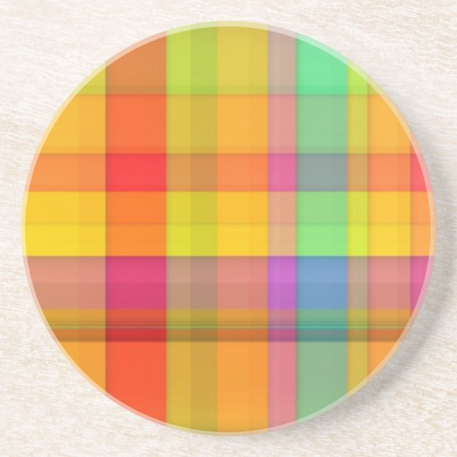 Abstraktes Regenbogenraster-Design Sandstein Untersetzer (Vorne)
