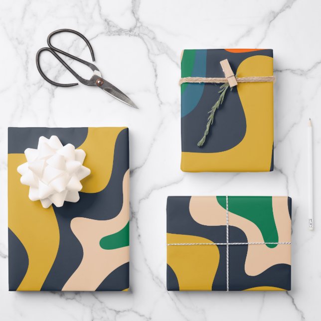Abstraktes Retro-Flüssig-wirbelmuster Geschenkpapier Set (Vorderseite)