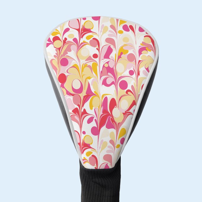 Abstraktes Retro-Marmormuster Rosa Gelb Golf Headcover (Retro marble pattern red pink yellow groovy golf head cover)