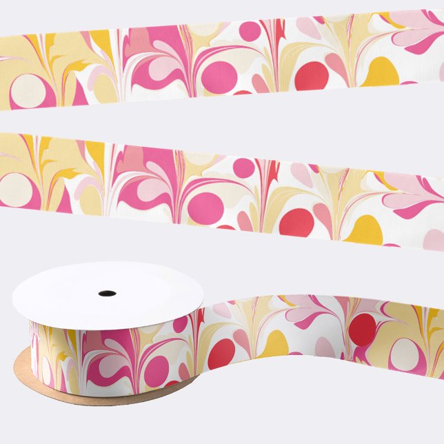 Abstraktes Retro-Marmormuster Rosa Gelb Satinband (Retro abstract marble pattern pink yellow ribbon)