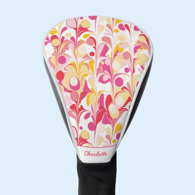 Abstraktes Retro-Muster Rosa Personalisiert Golf Headcover (Modern retro marble pattern custom name personalized golf head cover)