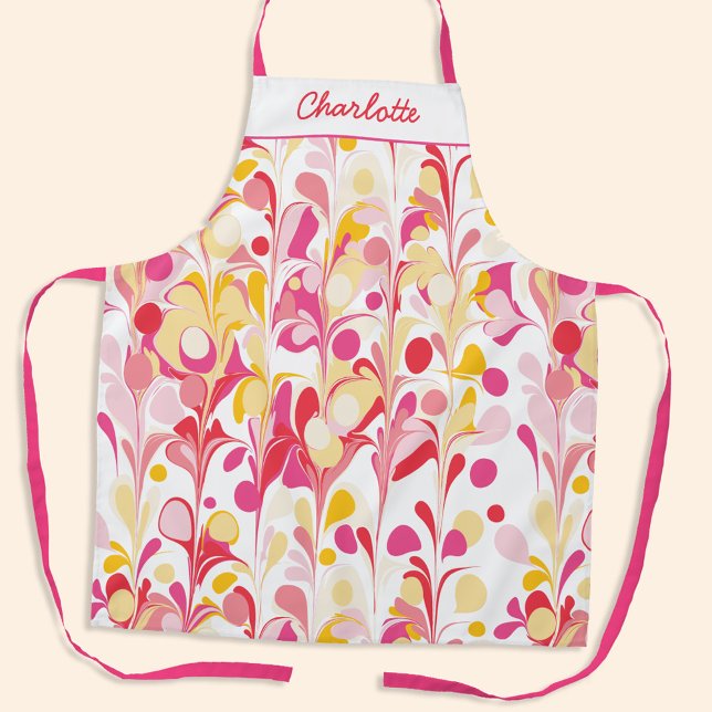 Abstraktes Retro-Muster Rosa Personalisiert Schürze (Retro abstract marble pattern pink yellow personalized name apron)
