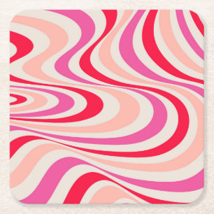 Abstraktes Retro-Swirldesign in Rosa, Rot und Grau Rechteckiger Pappuntersetzer