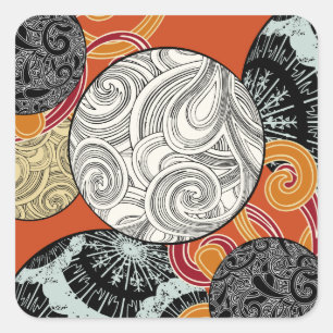Abstraktes Retro-Swirlmuster mit japanischer Atmos Quadratischer Aufkleber