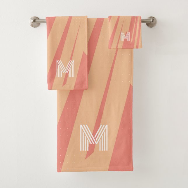 Abstraktes Retrodesign in Rosa und Orange Badhandtuch Set (Insitu)