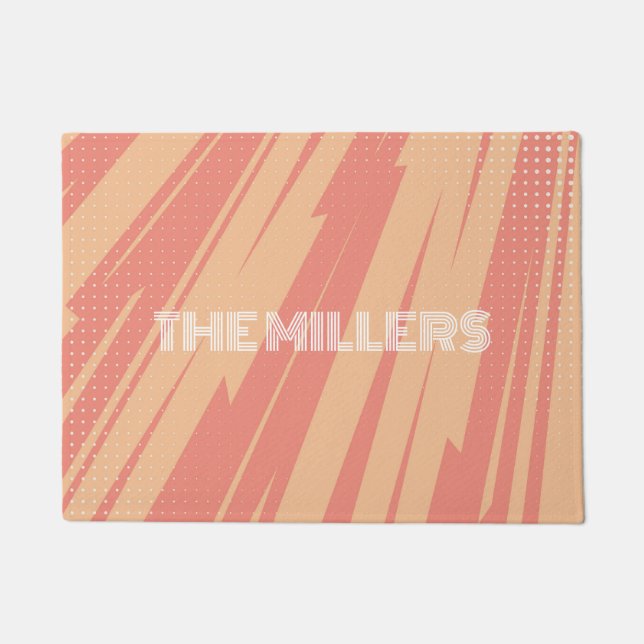 Abstraktes Retrodesign in Rosa und Orange Fußmatte (Vorderseite)
