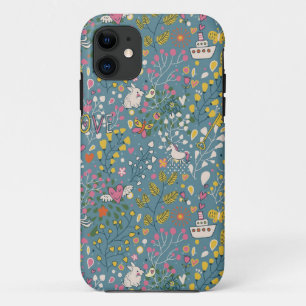 Abstraktes romantisches Muster mit Cartoon iPhone 11 Hülle