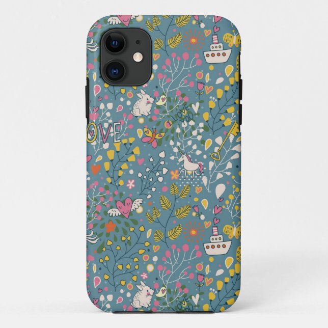 Abstraktes romantisches Muster mit Cartoon Case-Mate iPhone Hülle (Rückseite)