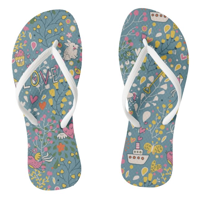 Abstraktes romantisches Muster mit Cartoon Flip Flops (Fußbett)