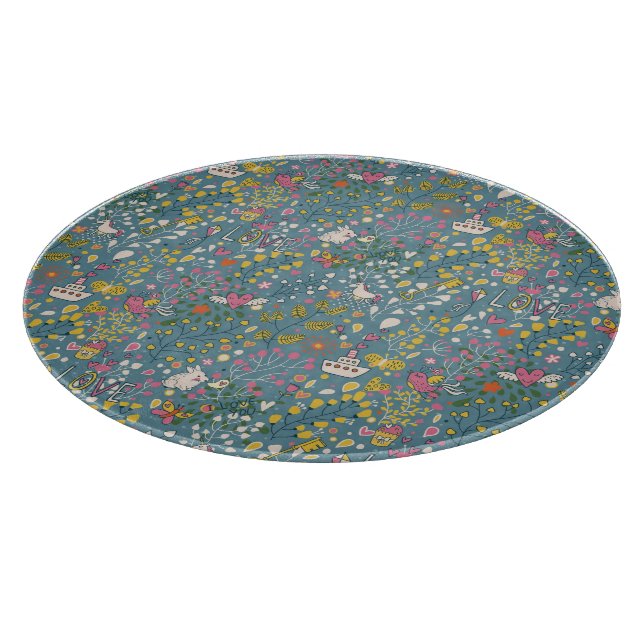 Abstraktes romantisches Muster mit Cartoon Schneidebrett (Ecke)