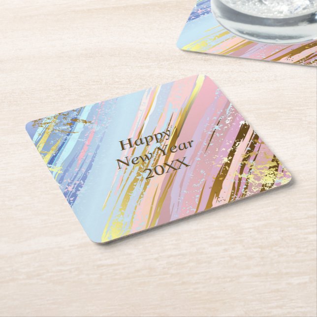 Abstraktes Rosa Blau Gold Happy New Year 20xx Rechteckiger Pappuntersetzer (angewinkelt)