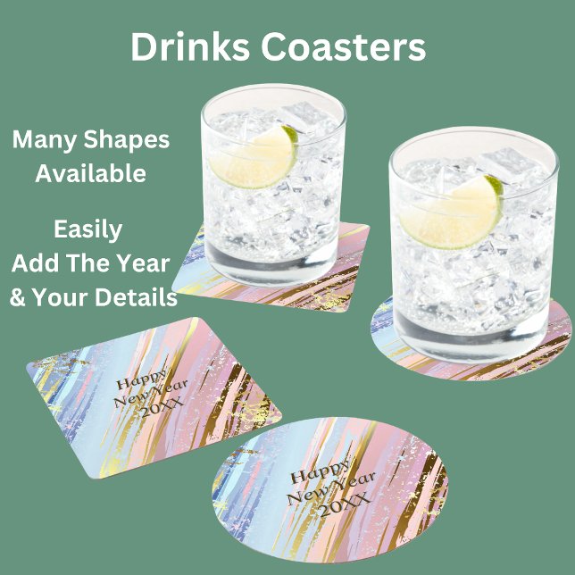 Abstraktes Rosa Blau Gold Happy New Year 20xx Runder Pappuntersetzer (Von Creator hochgeladen)