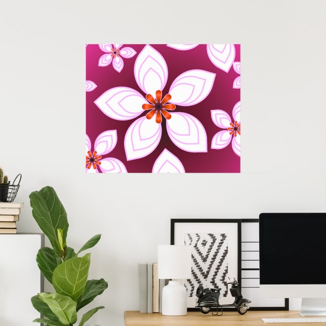 Abstraktes rosa Blumenmuster | Ästhetische Blume Poster (Heimbüro)