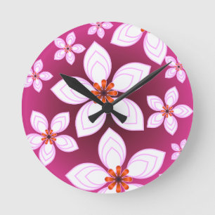 Abstraktes rosa Blumenmuster   Ästhetische Blume Runde Wanduhr