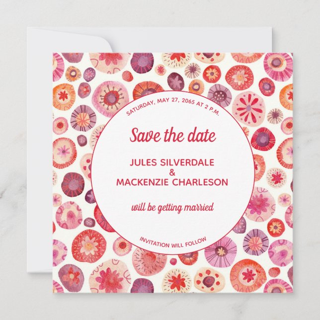 Abstraktes rosa Blumenmuster Save The Date (Vorderseite)