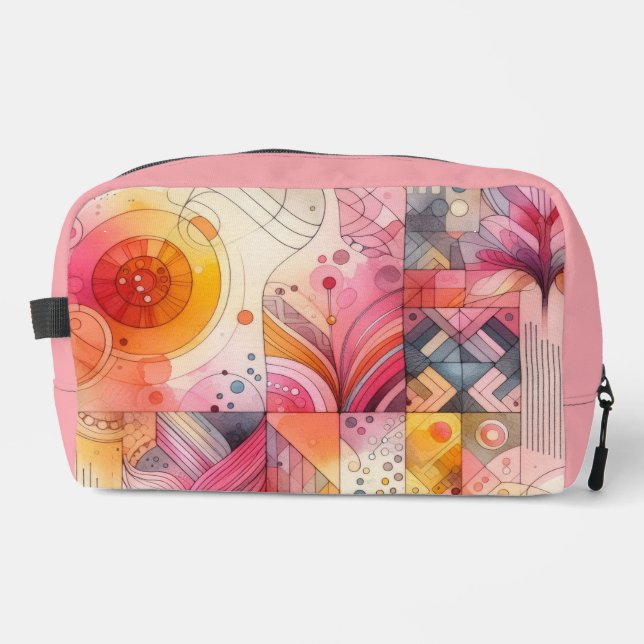 Abstraktes rosa farbenfrohes geometrisches Design Waschbeutel (Vorderseite)
