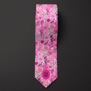 Abstraktes rosa florales Monogramm Krawatte