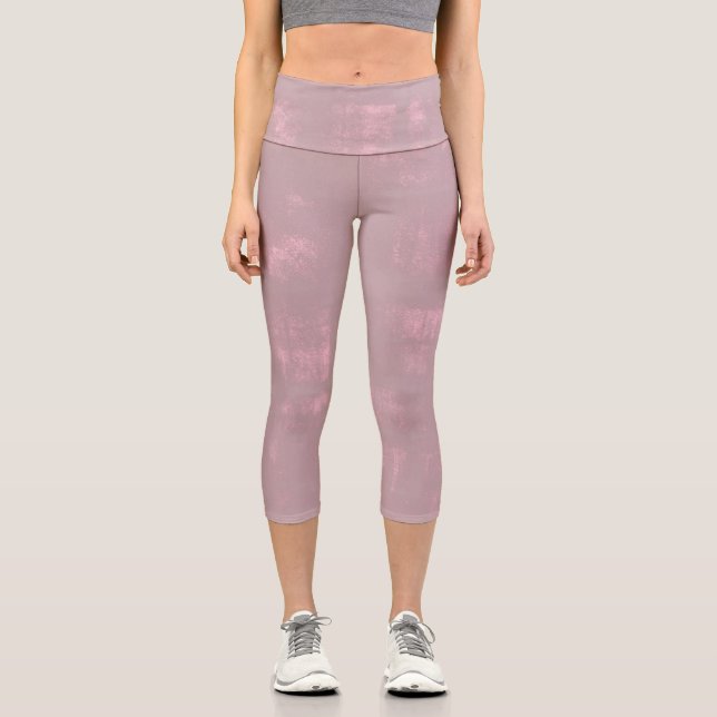 Abstraktes, rosa graues Mallow Capri Leggings (Vorderseite)