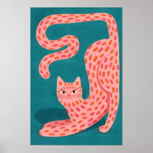Abstraktes rosa Katzenposter, farbenfrohe Tierwand Poster