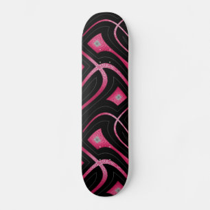 Abstraktes rosa Kunstleder und schwarzes Design Skateboard