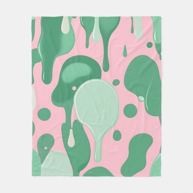 Abstraktes Rosa-Mintgrün-Schmelz-Tropfen-Muster  Fleecedecke (Vorderseite)