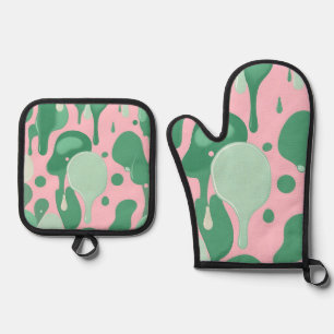 Abstraktes Rosa-Mintgrün-Schmelz-Tropfen-Muster  Ofenhandschuh & Topflappen-Set