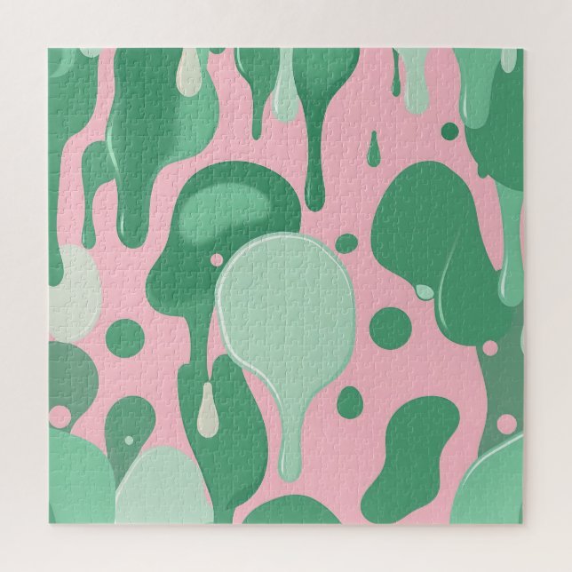 Abstraktes Rosa-Mintgrün-Schmelztropfenmuster  Puzzle (Vertikal)