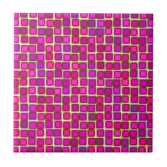 Abstraktes rosa Quadrat-Muster Fliese (Vorderseite)