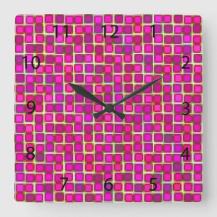 Abstraktes rosa Quadrat-Muster Quadratische Wanduhr