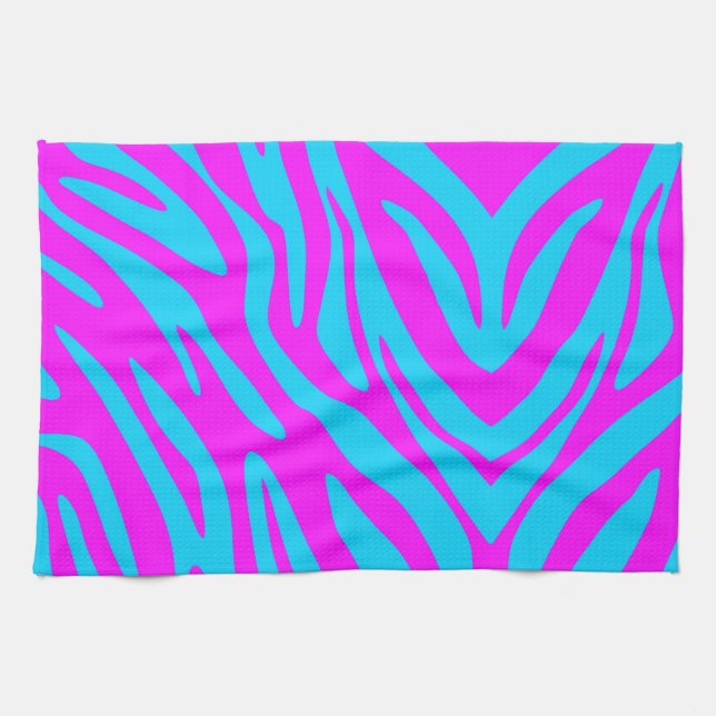 Abstraktes rosa und blaues Zebra Geschirrtuch (Horizontal)