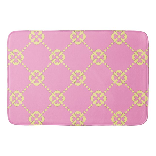 Abstraktes rosa und gelbes Muster Badematte (Vorderseite)