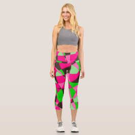 Abstraktes rosa und grünes Muster Capri Leggings