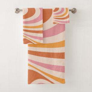 Abstraktes, rosa und orangefarbenes Design Badhandtuch Set