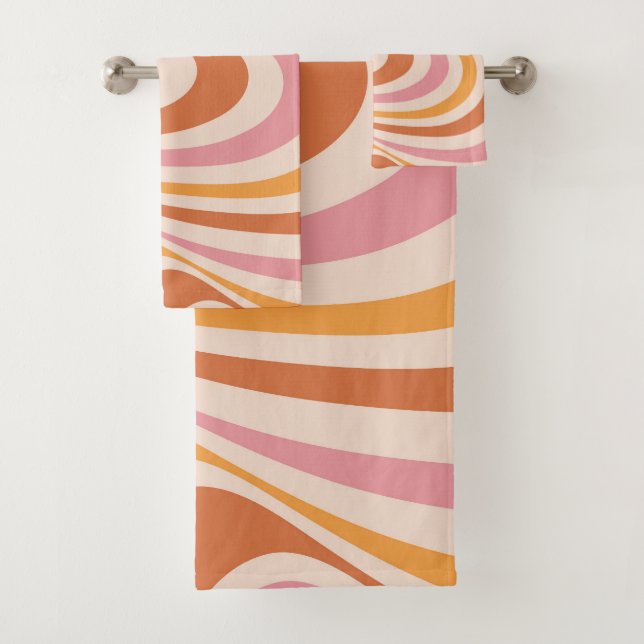 Abstraktes, rosa und orangefarbenes Design Badhandtuch Set (Insitu)