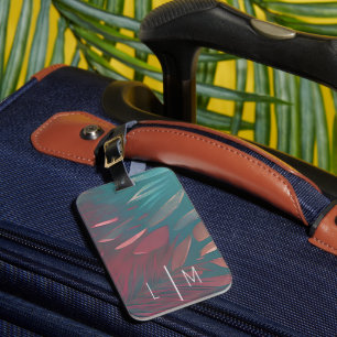 Abstraktes rosa und teales Federn Monogramm Gepäckanhänger