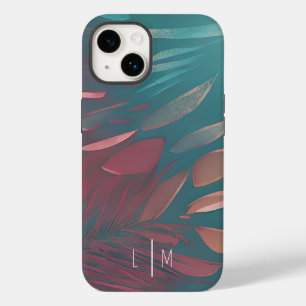 Abstraktes rosa und türkis-farbenes Federn Monogra Case-Mate iPhone 14 Hülle