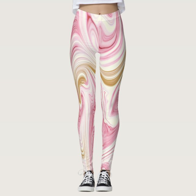 Abstraktes rosa und weißes Muster Leggings (Vorderseite)