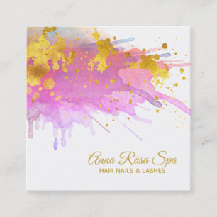 *~* abstraktes rosa Watercolor-GoldLuxe Quadratische Visitenkarte