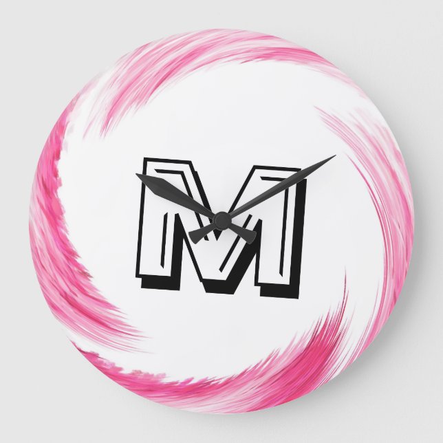 Abstraktes rosafarbenes Monogramm Große Wanduhr (Vorderseite)