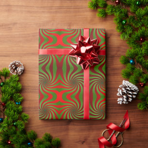 Abstraktes Rot-Grün-Swirbel-Symmetrie-Nahtloses Mu Geschenkpapier
