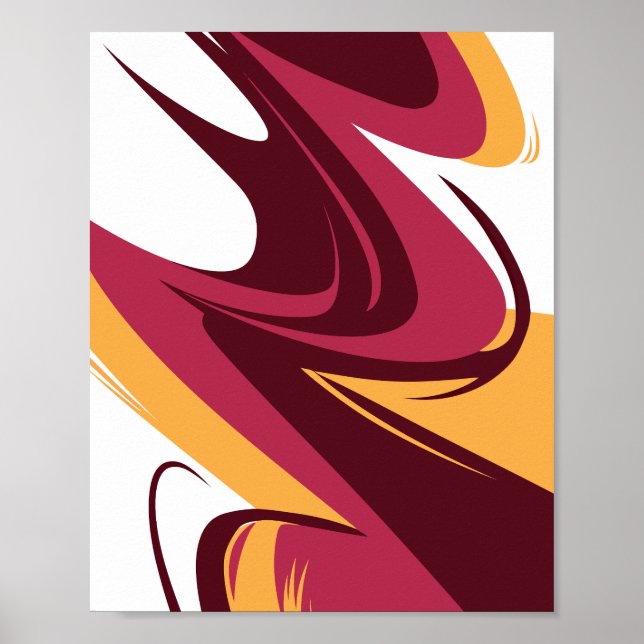 Abstraktes Rot, Maroon und Gelbe Dynamische Streif Poster (Vorne)